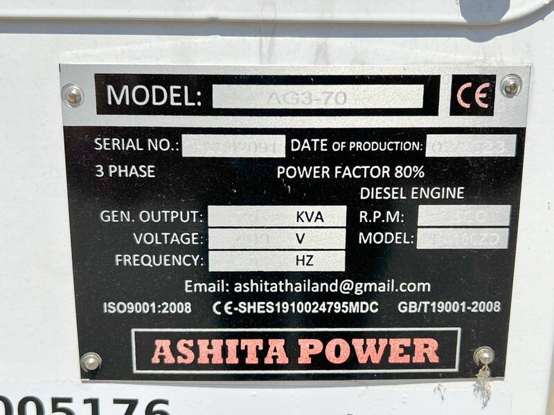Groupe électrogène Ashita AG3-70 - 70 KVA New / Unused / CE Certified: photos 12