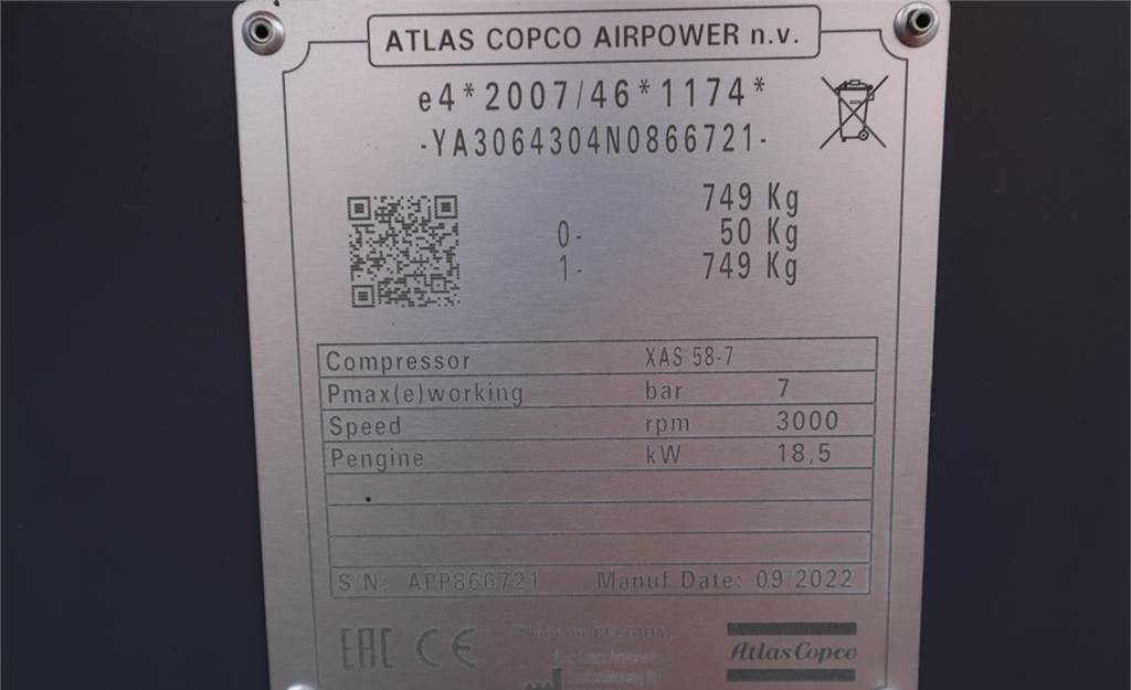 Compresseur d'air Atlas Copco XAS 58-7 Valid inspection, *Guarantee! Diesel, Vol: photos 11