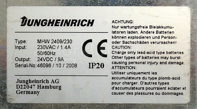 Accumulateur pour Matériel de manutention Jungheinrich unknown ChargerMHW24096/230 24VDC9A IP20 Input 230VAC/1,4 sn. 46096/10: photos 4