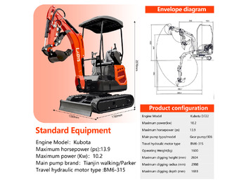 Mini pelle neuf LADYS Mini Excavator Digger Miniexcavadora EPA Kubota Engine Chinese LADYS DY18 Mini Excavator For Sale With Mini Excavator Attachment Set: photos 2