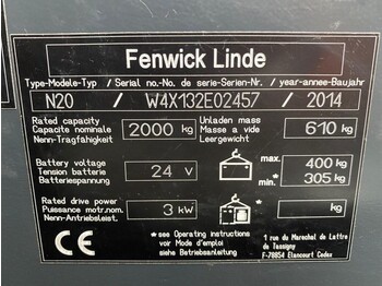 Transpalette Linde N20 2 ton Elektrische Orderpicker Meerijder Palletwagen: photos 3
