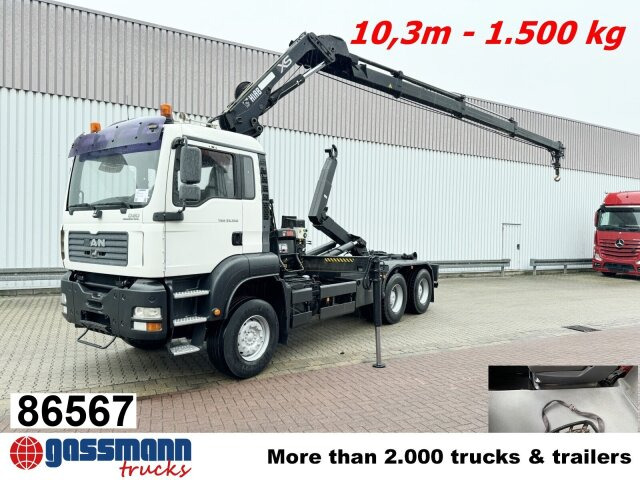 MAN TGA 33.350 6X4 BB mit Kran Hiab 166 E-3 HiDuo, - Camion ampliroll, Camion grue: photos 1 MAN TGA 33.350 6X4 BB mit Kran Hiab 166 E-3 HiDuo, - Camion ampliroll, Camion grue: photos 1