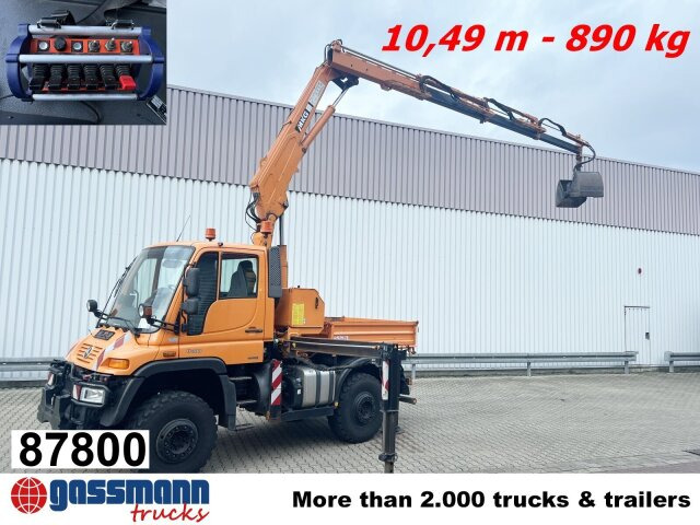 Unimog U400 4x4, Frontzapfwelle, Kipper, Kran MKG HKL - Camion benne, Camion grue: photos 1 Unimog U400 4x4, Frontzapfwelle, Kipper, Kran MKG HKL - Camion benne, Camion grue: photos 1