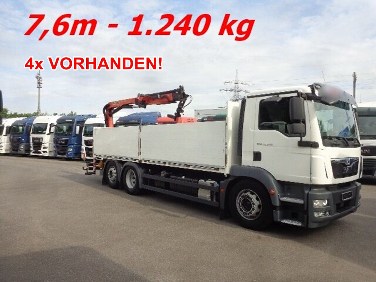 MAN TGM 26.340 6x2-4 LL TGM 26.340 6x2-4 LL,Lenk-Liftachse, Heckkran, Palfinger PK 11.001, faltbar, - Camion grue, Camion plateau: photos 1 MAN TGM 26.340 6x2-4 LL TGM 26.340 6x2-4 LL,Lenk-Liftachse, Heckkran, Palfinger PK 11.001, faltbar, - Camion grue, Camion plateau: photos 1