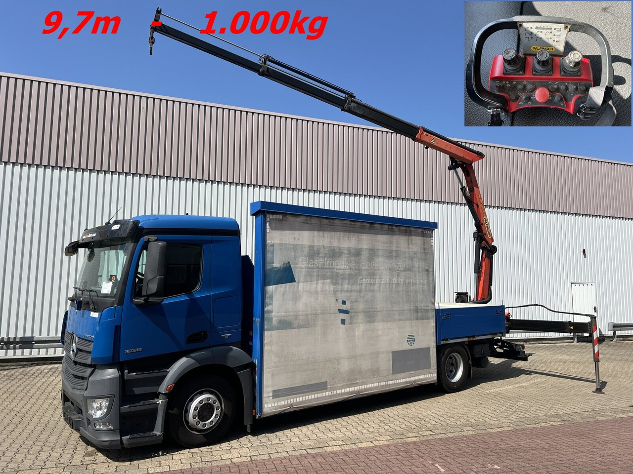 Mercedes-Benz Antos 1836 L 4x2 Antos 1836 L 4x2, Glastransporter, Heckkran Palfinger Pk 12002-EH, Funk - Camion grue: photos 1 Mercedes-Benz Antos 1836 L 4x2 Antos 1836 L 4x2, Glastransporter, Heckkran Palfinger Pk 12002-EH, Funk - Camion grue: photos 1