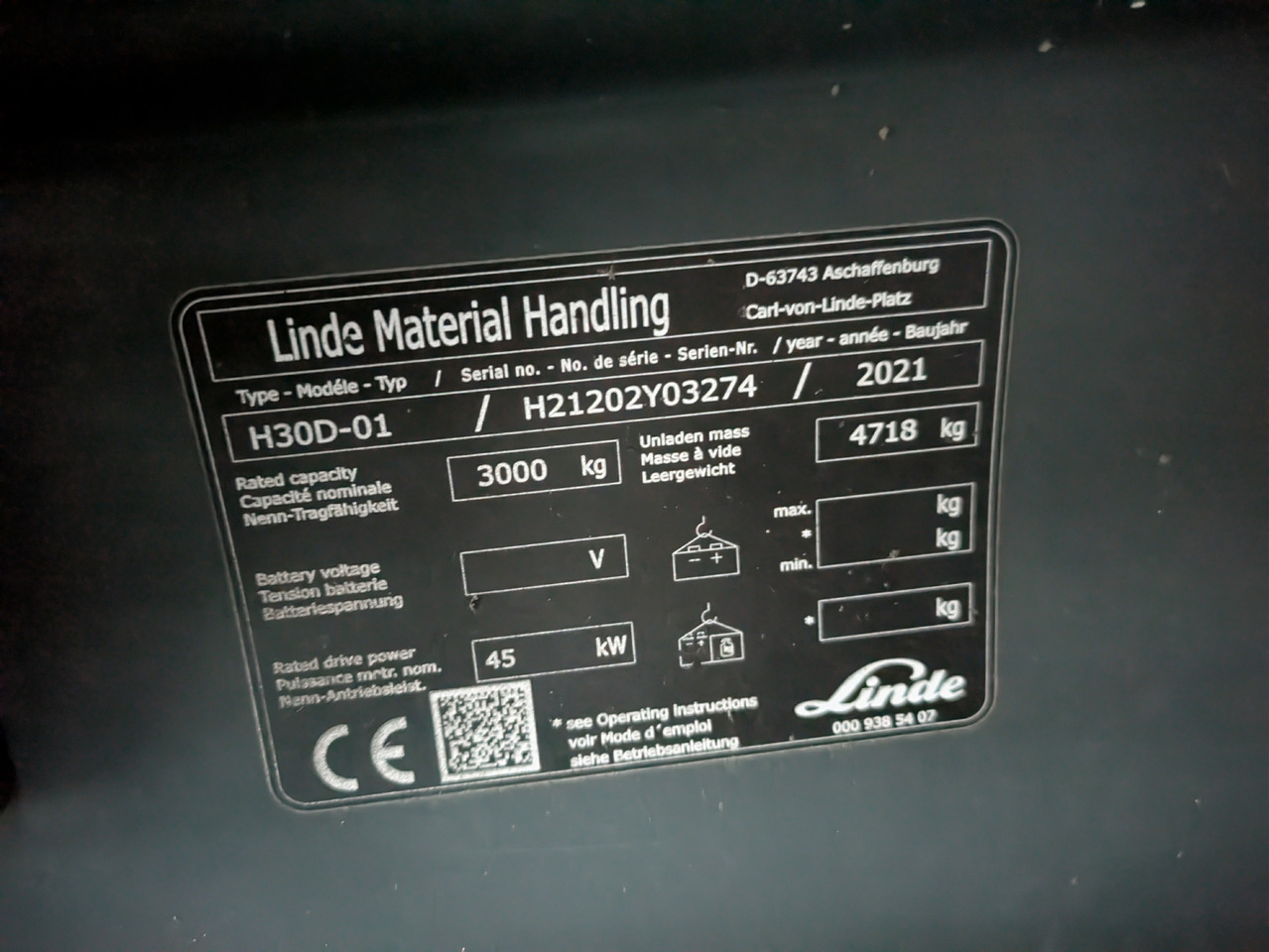 Chariot élévateur diesel LINDE H30D-01 Diesel Stapler Standartmast Bi: 2021 BStd:9056h ZVG: photos 13 Chariot élévateur diesel LINDE H30D-01 Diesel Stapler Standartmast Bi: 2021 BStd:9056h ZVG: photos 13