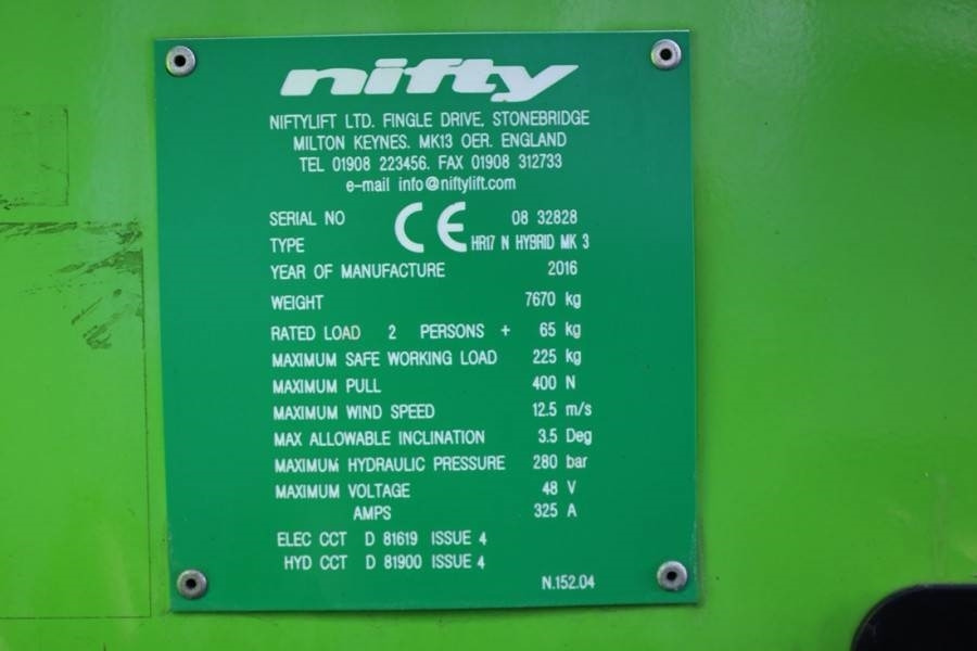 Nacelle articulée Niftylift HR17N HYBRID MK3 Hybrid Battery & Diesel, 17m Work: photos 6