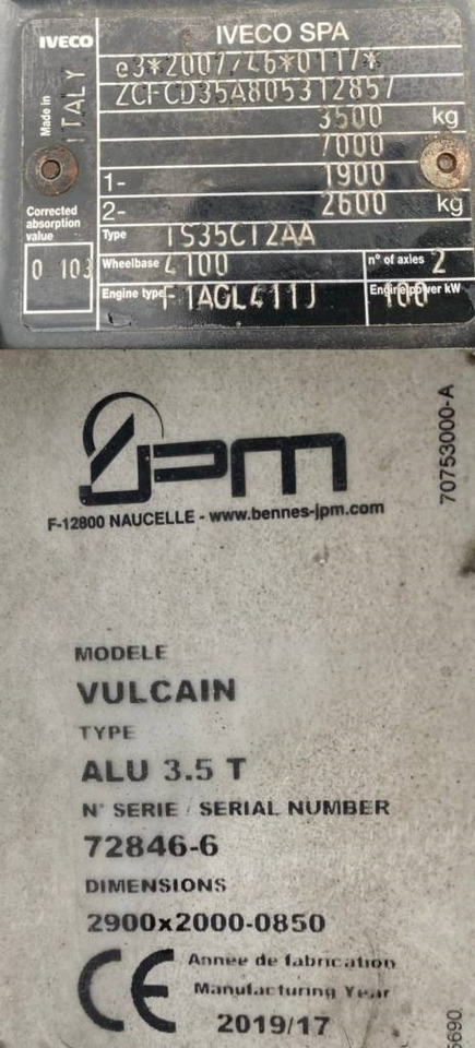 Utilitaire benne, Utilitaire double cabine Iveco DAILY 35-140 C14 2.3D/140 / JPM VULCAIN endommagé: photos 10 Utilitaire benne, Utilitaire double cabine Iveco DAILY 35-140 C14 2.3D/140 / JPM VULCAIN endommagé: photos 10