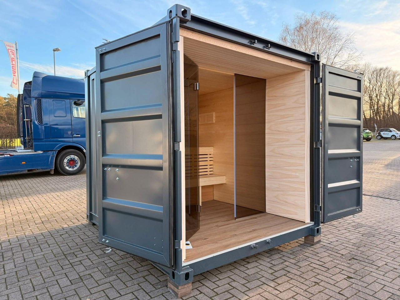 Wiese Sauna Container - Sofort Lieferbar - Semi-remorque porte-conteneur/ Caisse mobile: photos 1 Wiese Sauna Container - Sofort Lieferbar - Semi-remorque porte-conteneur/ Caisse mobile: photos 1