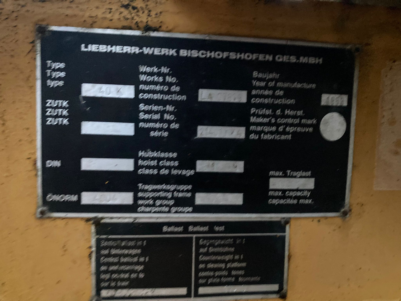 LIEBHERR 40 K - Grue à tour: photos 4 LIEBHERR 40 K - Grue à tour: photos 4