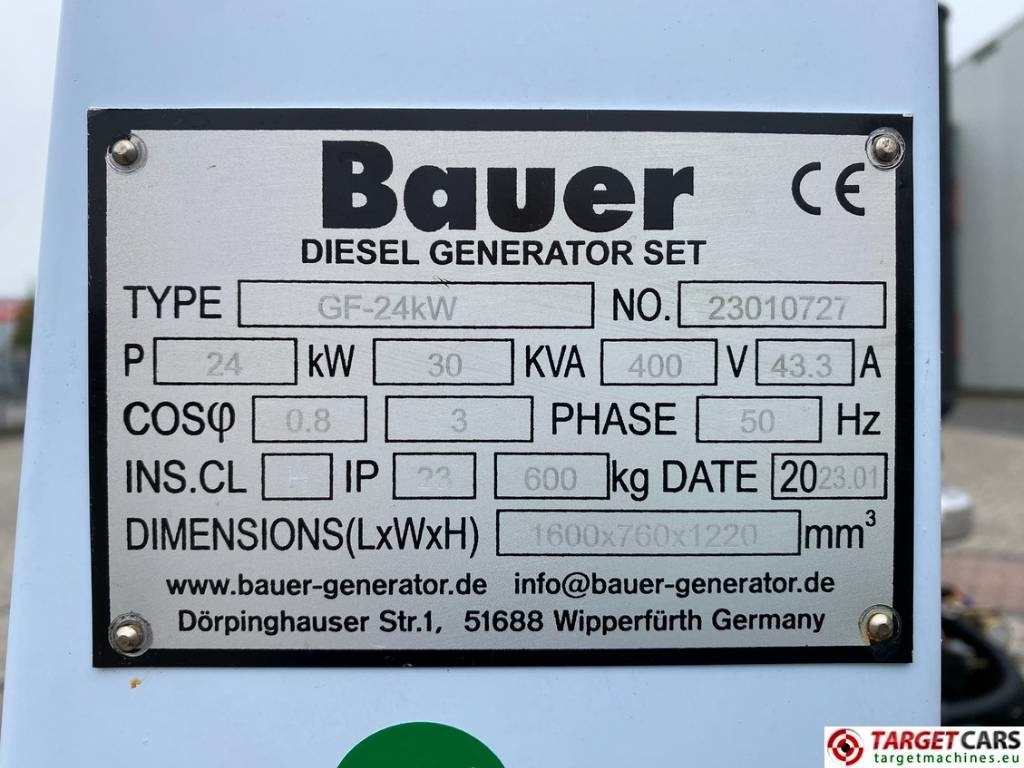Groupe électrogène neuf Bauer GF-24KW Diesel 30KVA Generator 400/230V: photos 10