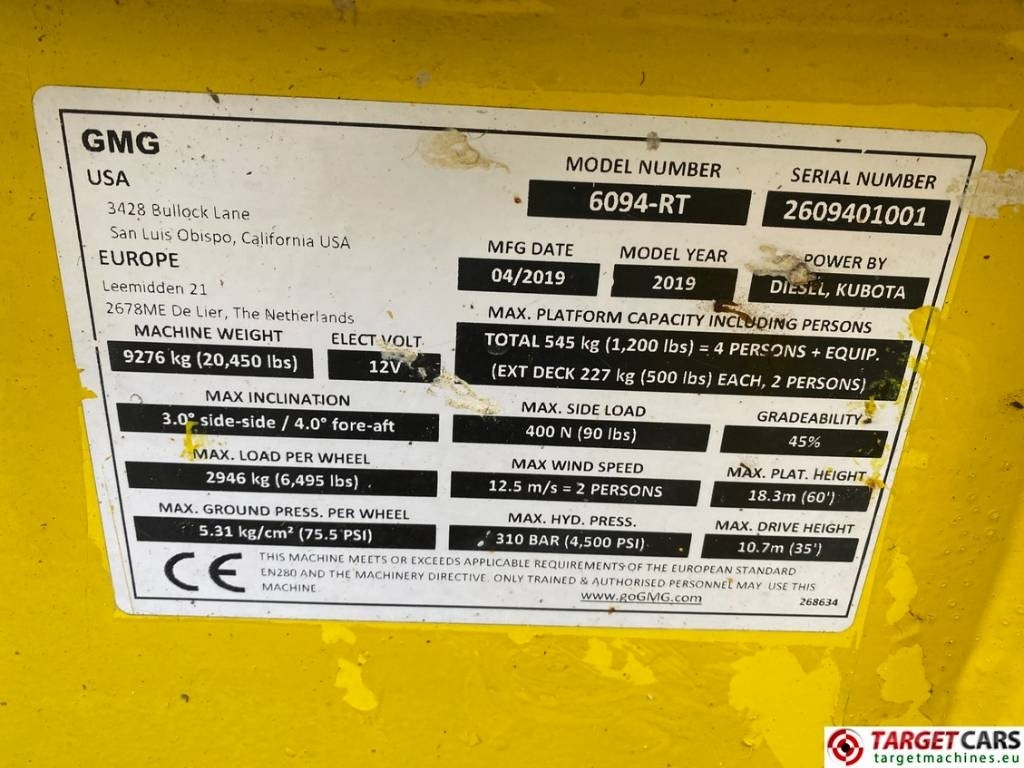 Nacelle ciseaux GMG 6094RT Diesel 4x4 Scissor Work Lift 2020cm: photos 10