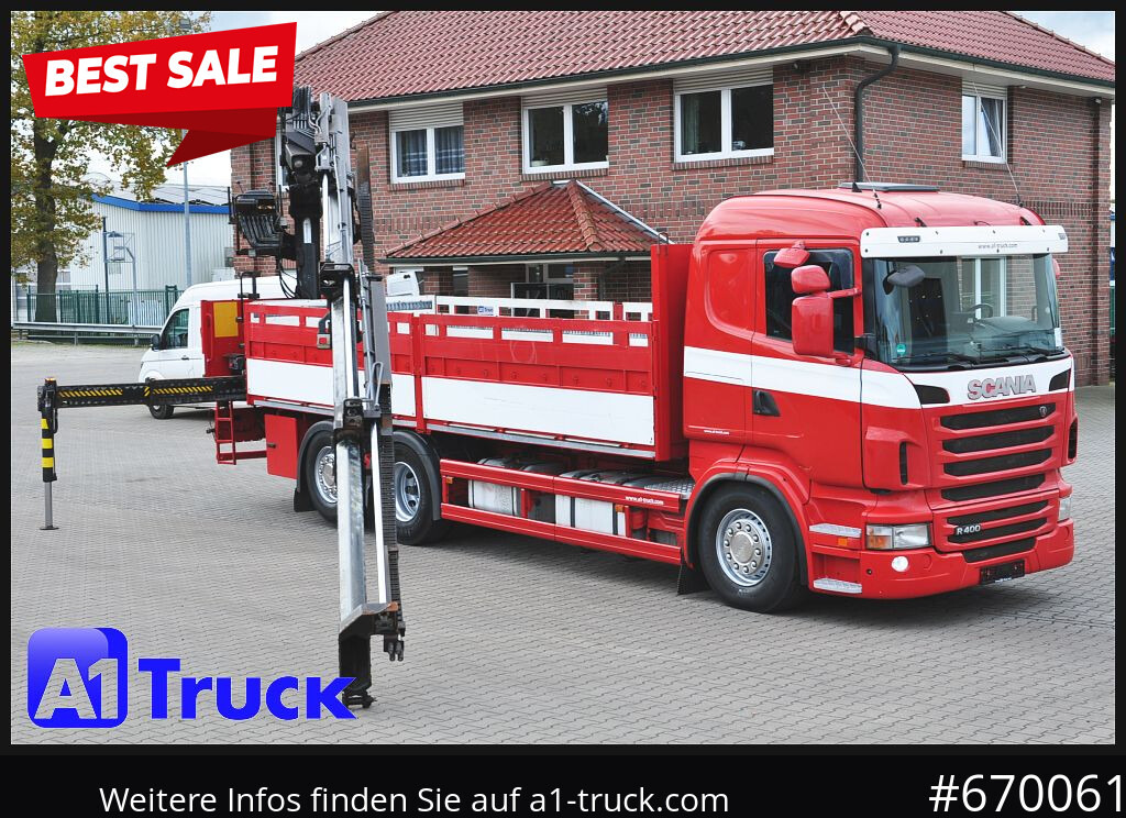 SCANIA R400, HIAB XS 211-3 Lift-Lenkachse - Camion plateau, Camion grue: photos 1 SCANIA R400, HIAB XS 211-3 Lift-Lenkachse - Camion plateau, Camion grue: photos 1