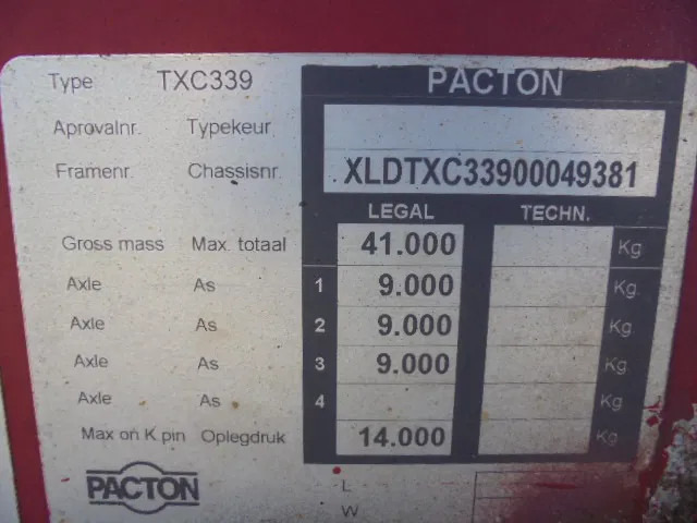 Semi-remorque porte-conteneur/ Caisse mobile Pacton TXC 339 NL TRAILER: photos 11 Semi-remorque porte-conteneur/ Caisse mobile Pacton TXC 339 NL TRAILER: photos 11