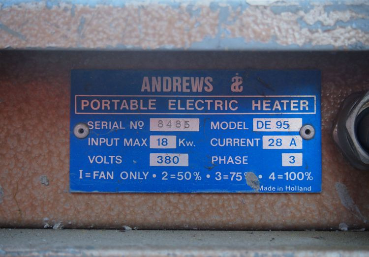 Nagrzewnica Mp DE95 2010 Nagrzewnica elektryczna 18KW ANDREWS DE95 - Réchauffeur de construction: photos 2 Nagrzewnica Mp DE95 2010 Nagrzewnica elektryczna 18KW ANDREWS DE95 - Réchauffeur de construction: photos 2