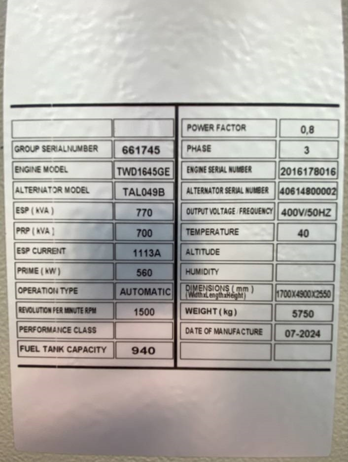 Volvo TWD1645GE - 770 kVA Generator - DPX-18885 - Groupe électrogène: photos 4 Volvo TWD1645GE - 770 kVA Generator - DPX-18885 - Groupe électrogène: photos 4