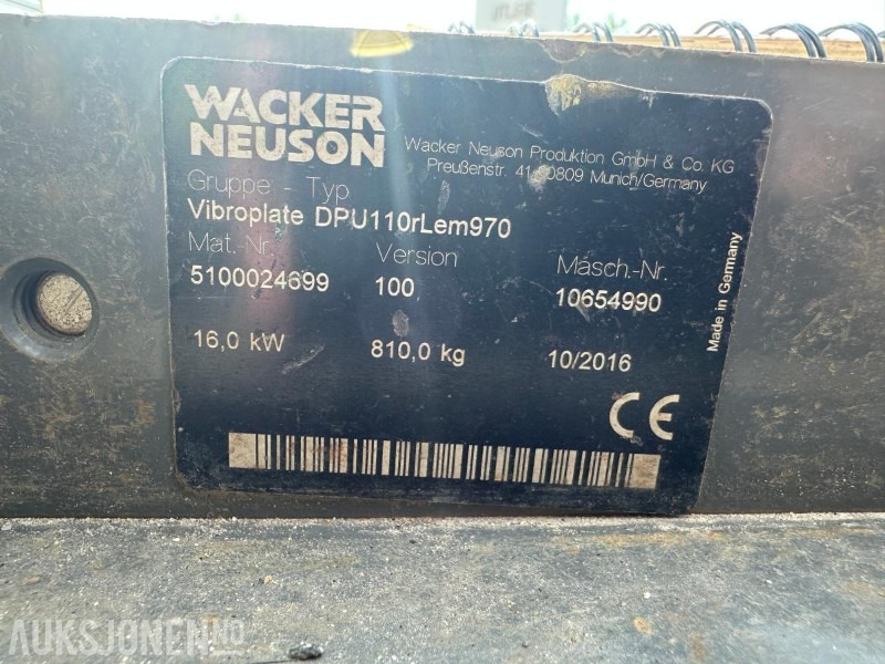 2016 Wacker Neuson DPU110rLem970 - 142 timer - VIBROPLATE - Compacteur: photos 2 2016 Wacker Neuson DPU110rLem970 - 142 timer - VIBROPLATE - Compacteur: photos 2