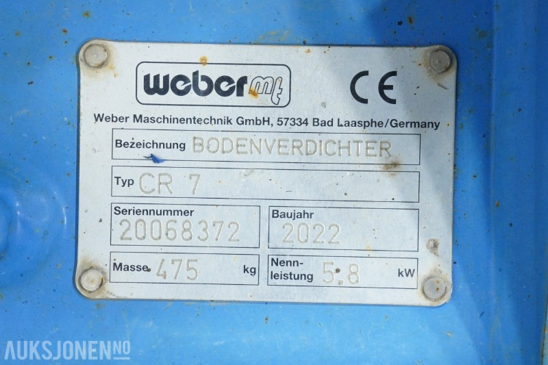2022 Weber CR 7 vibroplate – Hatz diesel – 5,8 kW – 475 kg - Compacteur: photos 2 2022 Weber CR 7 vibroplate – Hatz diesel – 5,8 kW – 475 kg - Compacteur: photos 2