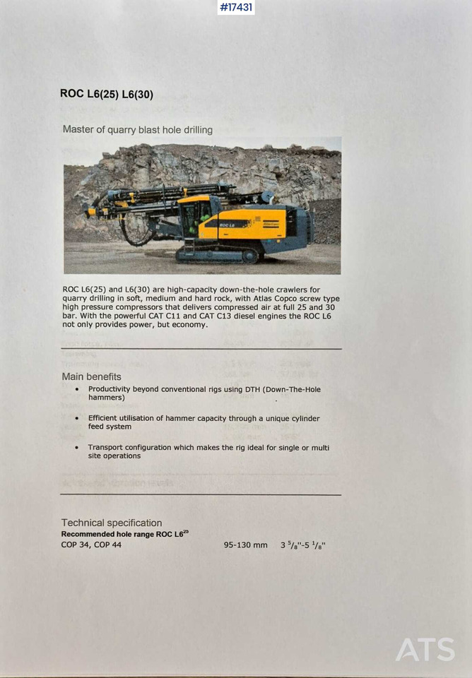 Atlas Copco ROC L6/25 drill rig (2011) - Foreuse: photos 2 Atlas Copco ROC L6/25 drill rig (2011) - Foreuse: photos 2
