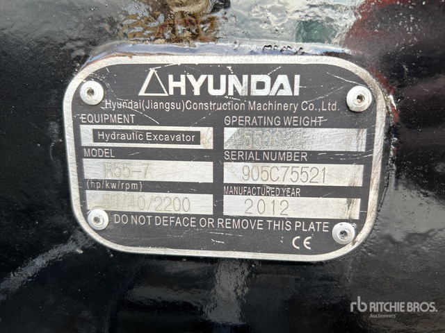 2012 Hyundai R55-7 Mini Excavator: <6.6t - Mini pelle: photos 3 2012 Hyundai R55-7 Mini Excavator: <6.6t - Mini pelle: photos 3