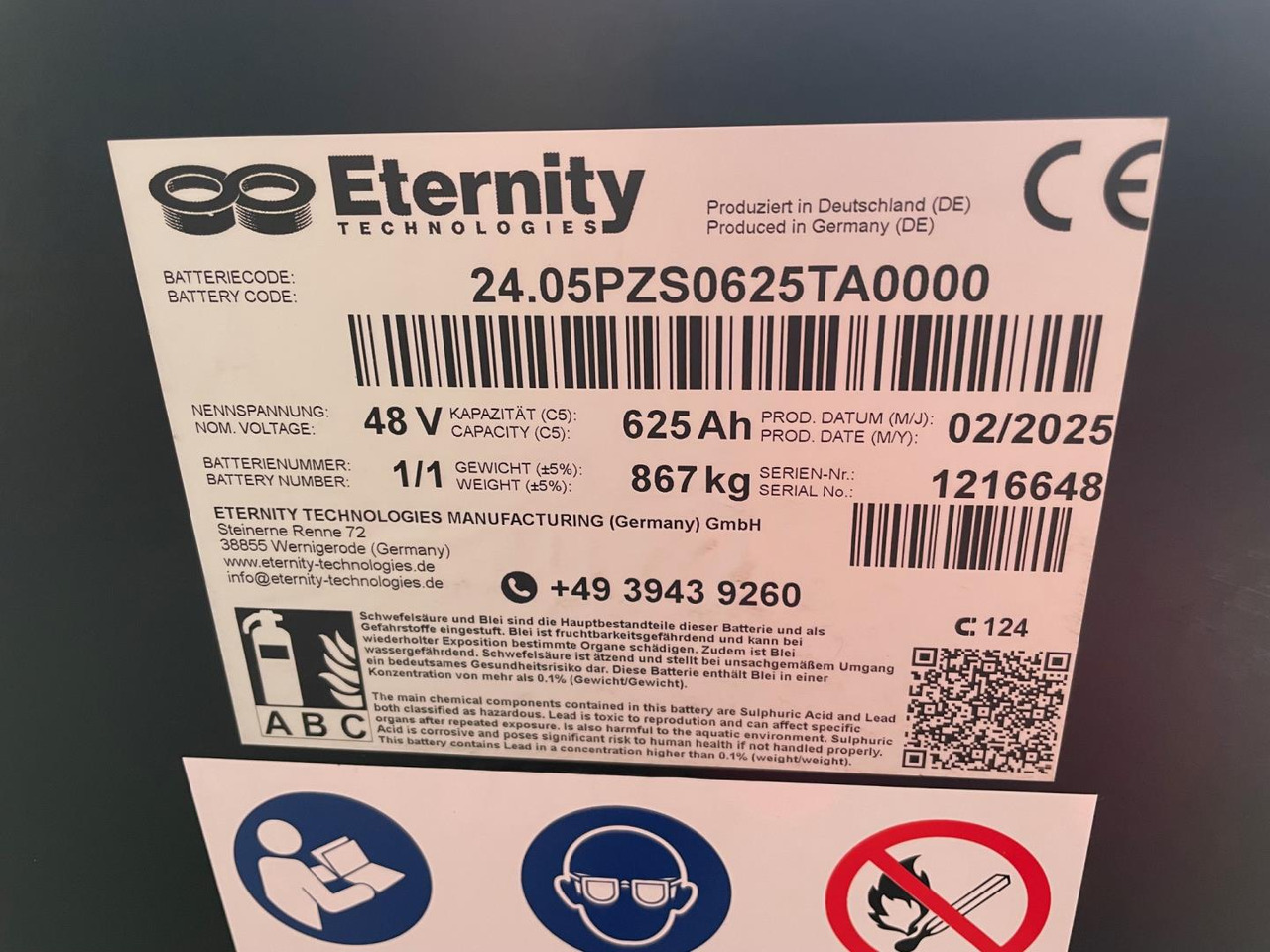 Eternity 48V 5 EPzS 625 - Accumulateur pour Matériel de manutention: photos 2 Eternity 48V 5 EPzS 625 - Accumulateur pour Matériel de manutention: photos 2