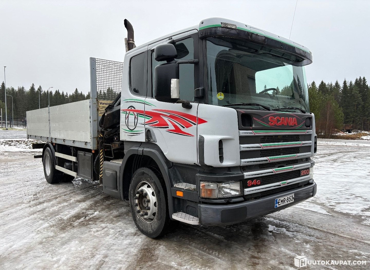 Scania G94 260 hp, 4x2, with HIAB crane and aluminium-sided flatbed, 2001, Kurikka - Camion plateau, Camion grue: photos 2 Scania G94 260 hp, 4x2, with HIAB crane and aluminium-sided flatbed, 2001, Kurikka - Camion plateau, Camion grue: photos 2