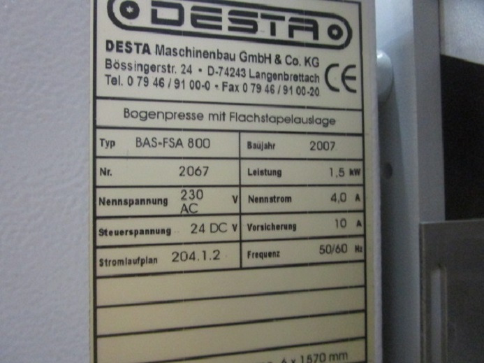 Plieuse de bureau PRESSBOGENAUSLAGE DESTA BAS-FSA 800: photos 9 Plieuse de bureau PRESSBOGENAUSLAGE DESTA BAS-FSA 800: photos 9