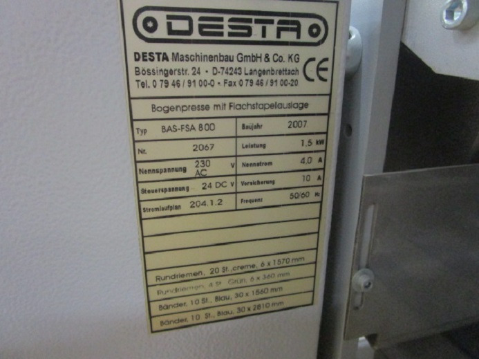 Plieuse de bureau PRESSBOGENAUSLAGE DESTA BAS-FSA 800: photos 8 Plieuse de bureau PRESSBOGENAUSLAGE DESTA BAS-FSA 800: photos 8