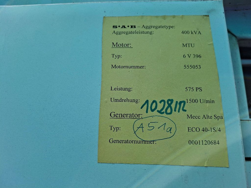 MTU (MERCEDES-BENZ) 6V396 - Groupe électrogène: photos 2 MTU (MERCEDES-BENZ) 6V396 - Groupe électrogène: photos 2