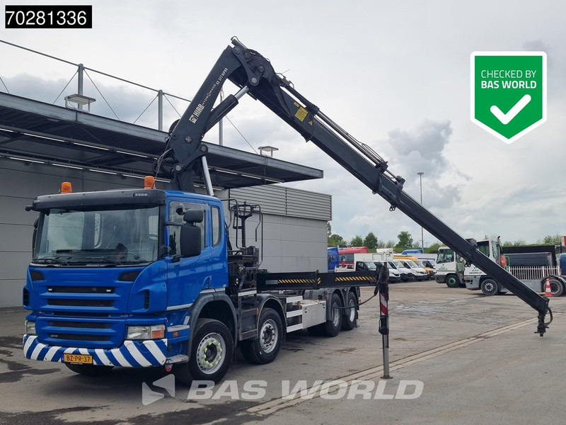 Camion ampliroll, Camion grue Scania P420 8X2 NL-Truck Hiab 377EP-4 Hipro Kran + Transcom TRC28S Euro 5: photos 1