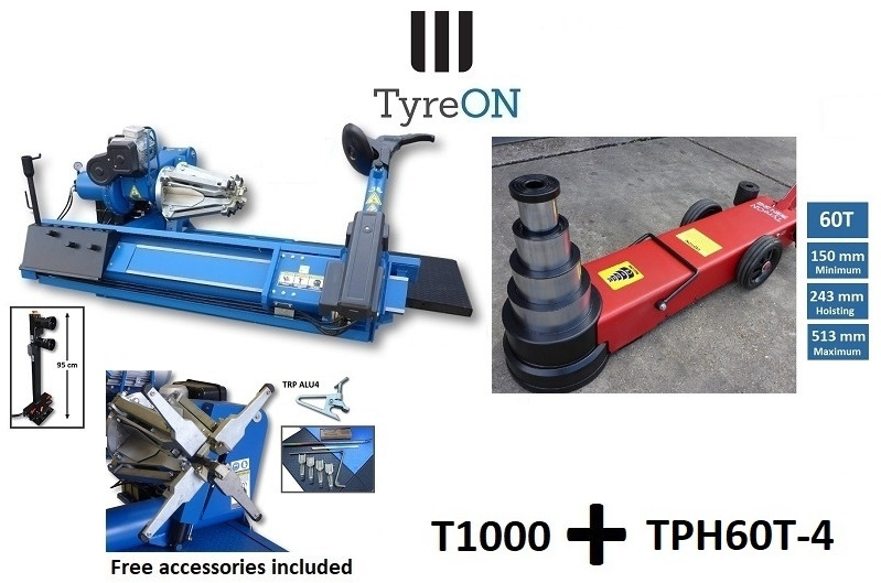 T1000 2-speed 56 Inch truck tyre changer + 60T 4-stage air hydraulic jack TPH60T-4 - Équipement de garage: photos 1 T1000 2-speed 56 Inch truck tyre changer + 60T 4-stage air hydraulic jack TPH60T-4 - Équipement de garage: photos 1