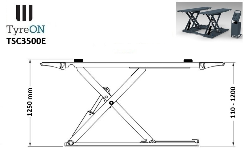 TSC3500E mobile midrise car scissor lift with electrical release - Capacity 3,5T - Lifting height 125 cm  - 230V - Graphite gray - Équipement de garage: photos 5 TSC3500E mobile midrise car scissor lift with electrical release - Capacity 3,5T - Lifting height 125 cm  - 230V - Graphite gray - Équipement de garage: photos 5