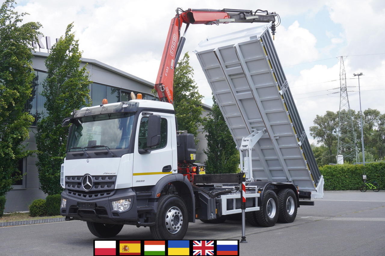 MERCEDES-BENZ AROCS 2633 6x4 / 5.5 T crane FASSI F135 / Tipper 15 EPAL - Camion plateau, Camion grue: photos 1 MERCEDES-BENZ AROCS 2633 6x4 / 5.5 T crane FASSI F135 / Tipper 15 EPAL - Camion plateau, Camion grue: photos 1