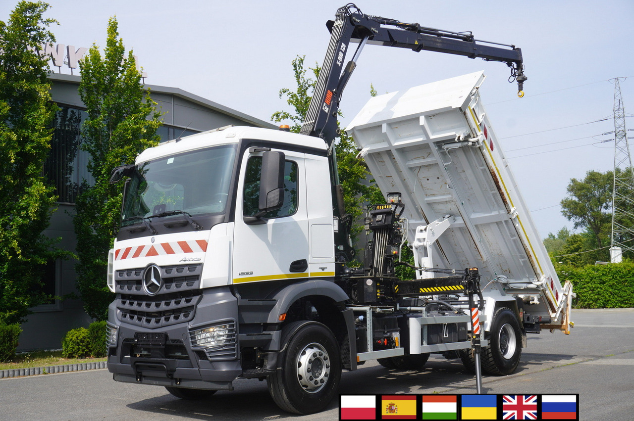 MERCEDES-BENZ Arocs 1833 / 87,000 km!!! / Hds HIAB X-DUO 128 B-2 / three-sided tipper - Camion grue, Camion grue: photos 1 MERCEDES-BENZ Arocs 1833 / 87,000 km!!! / Hds HIAB X-DUO 128 B-2 / three-sided tipper - Camion grue, Camion grue: photos 1