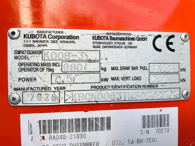 Kubota K008-3 (3727) - Mini pelle: photos 3 Kubota K008-3 (3727) - Mini pelle: photos 3