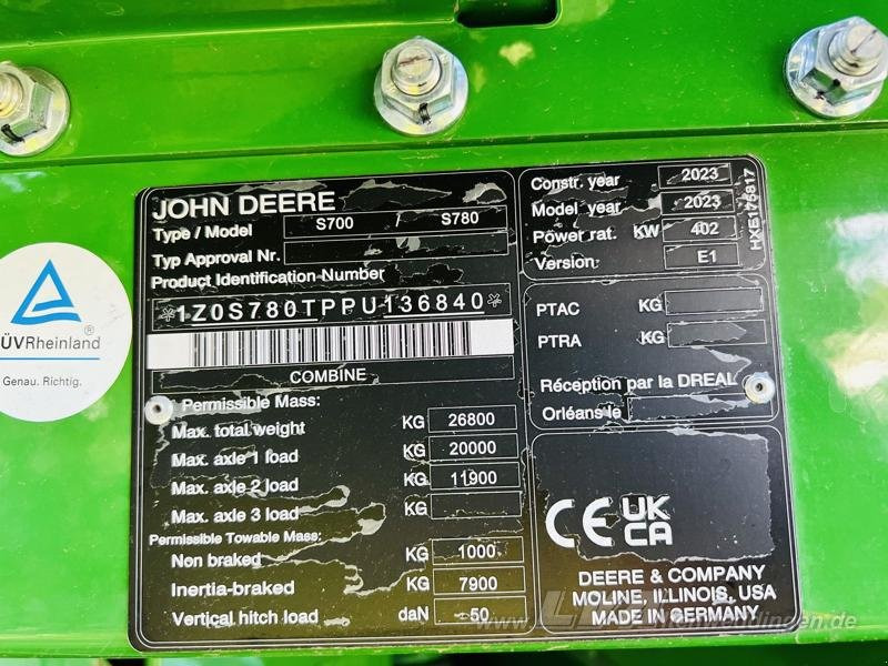 Moissonneuse-batteuse John Deere S780: photos 9