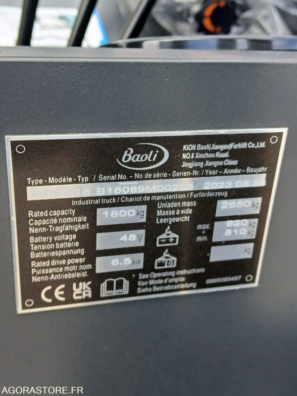 Chariot élévateur Baoli KBET18 Electrique 4350 NEUF - Chariot élévateur électrique: photos 5 Chariot élévateur Baoli KBET18 Electrique 4350 NEUF - Chariot élévateur électrique: photos 5