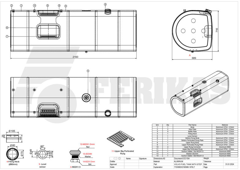 Réservoir de carburant pour Camion neuf Volvo New aluminum fuel tank 870L: photos 11