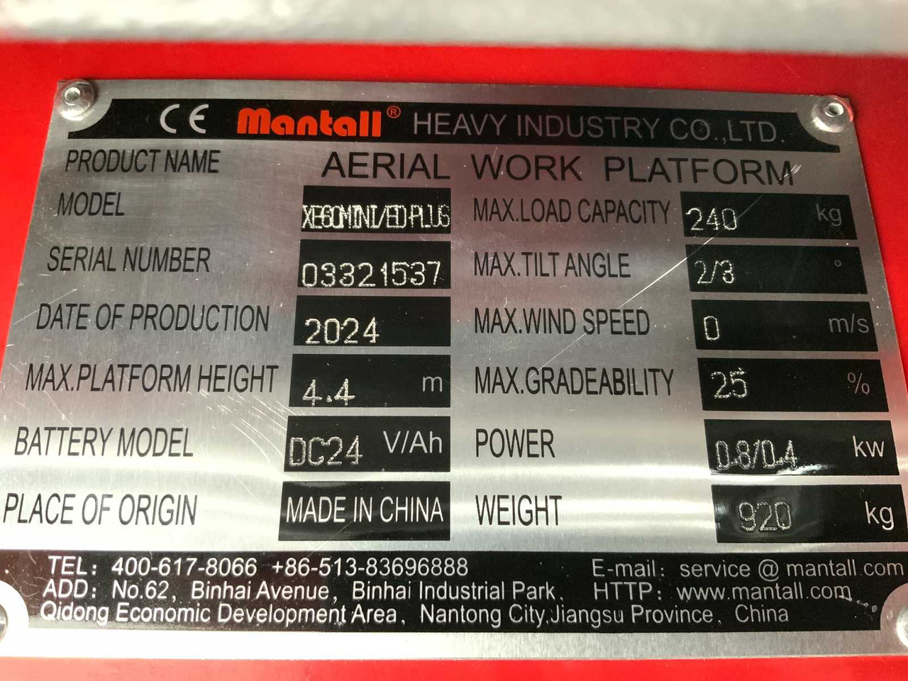 Nacelle MANTALL XE-60 MINI - SCISSOR LIFT AERIAL PLATFORM 6.4M 2024: photos 28