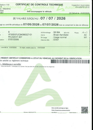 Voiture Peugeot 307 (2005-58.925 km-VIN:VF33EKFUC84066327) - Voiture: photos 3 Voiture Peugeot 307 (2005-58.925 km-VIN:VF33EKFUC84066327) - Voiture: photos 3