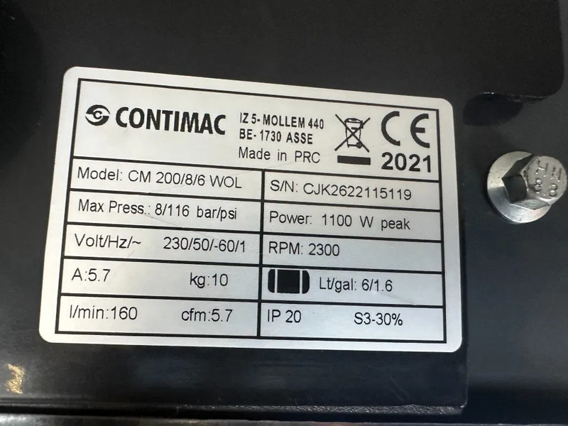 COMPRESSOR Contimac CM 200/8/6 WOL 1.5 PK 150 L / min 8 Bar Olievrije Zuigercompressor Portable - Compresseur d'air: photos 3 COMPRESSOR Contimac CM 200/8/6 WOL 1.5 PK 150 L / min 8 Bar Olievrije Zuigercompressor Portable - Compresseur d'air: photos 3