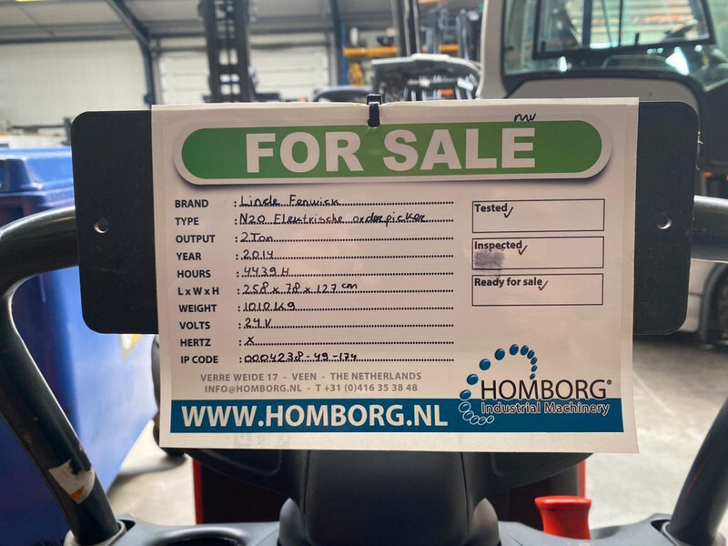 Transpalette Linde N20 2 ton Elektrische Orderpicker Meerijder Palletwagen: photos 14