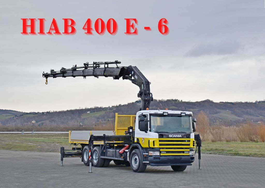 Scania 114 G 380 * PRITSCHE 6,10m * KRAN * 6x4 * TOP - Camion grue, Camion plateau: photos 1 Scania 114 G 380 * PRITSCHE 6,10m * KRAN * 6x4 * TOP - Camion grue, Camion plateau: photos 1