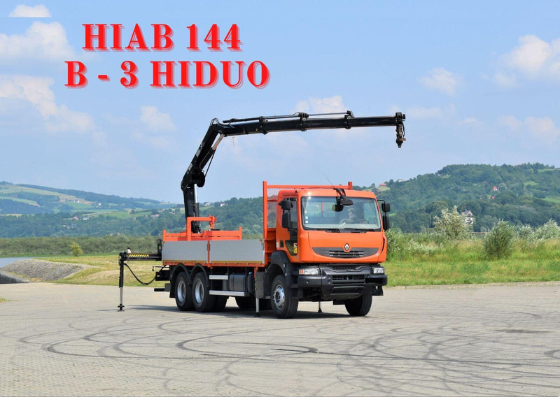 Renault KERAX 410 * HIAB 144 B-3 HIDUO / 6x4 * TOP - Camion plateau, Camion grue: photos 1 Renault KERAX 410 * HIAB 144 B-3 HIDUO / 6x4 * TOP - Camion plateau, Camion grue: photos 1