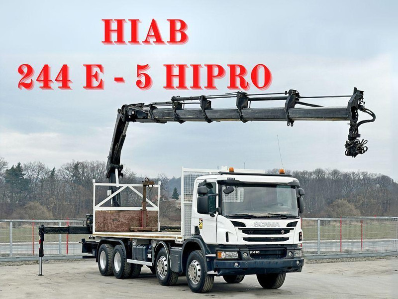 Scania P 410*PLATFORM 7,00m*HIAB 244 E-5 HIPRO+FUNK/8x4 - Camion plateau, Camion grue: photos 1 Scania P 410*PLATFORM 7,00m*HIAB 244 E-5 HIPRO+FUNK/8x4 - Camion plateau, Camion grue: photos 1