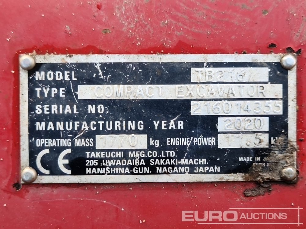 Mini pelle 2020 Takeuchi TB216: photos 31