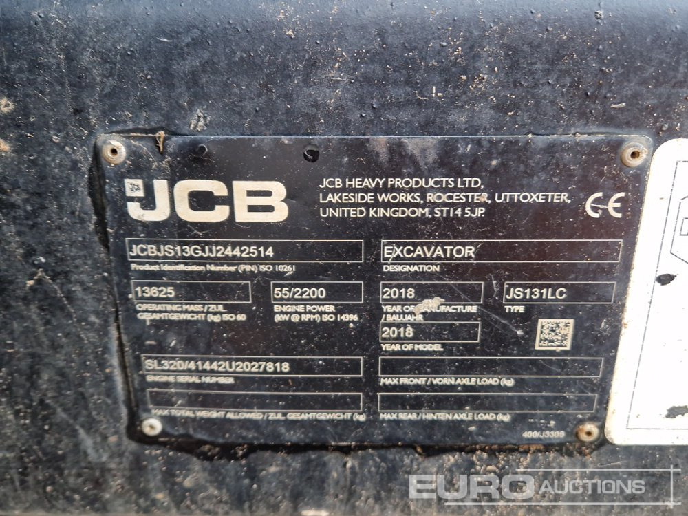 Pelle sur chenille 2018 JCB JS131LC: photos 45