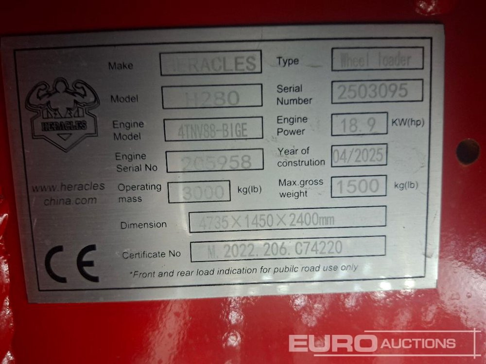 Unused 2025 Heracles H280 - Chargeuse sur pneus: photos 2 Unused 2025 Heracles H280 - Chargeuse sur pneus: photos 2